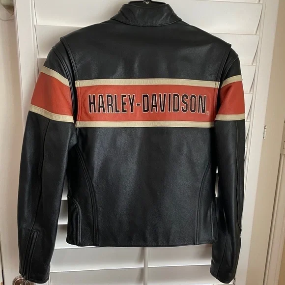 Authentic Men's Harley Davidson Black & Orange Leather Jacket Small EUC​​​​​​​​ - Picture 3 of 8